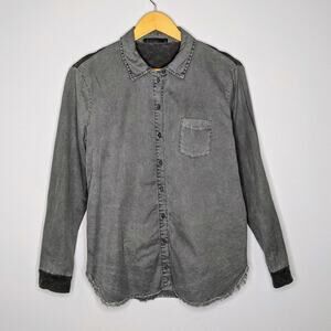 Stateside Gray Frayed Hem Button Down Shirt S